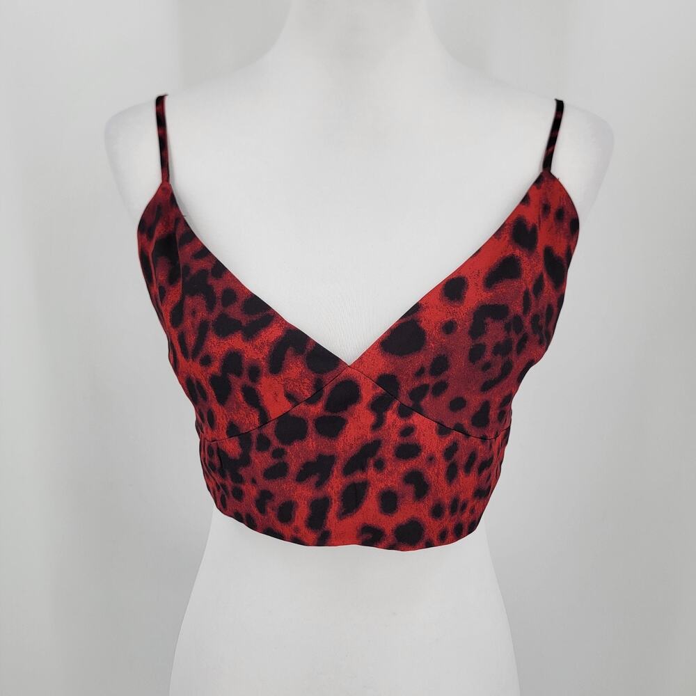 By the Way Crop Cami Top Womens XL Animal Print Red Black Zip Back